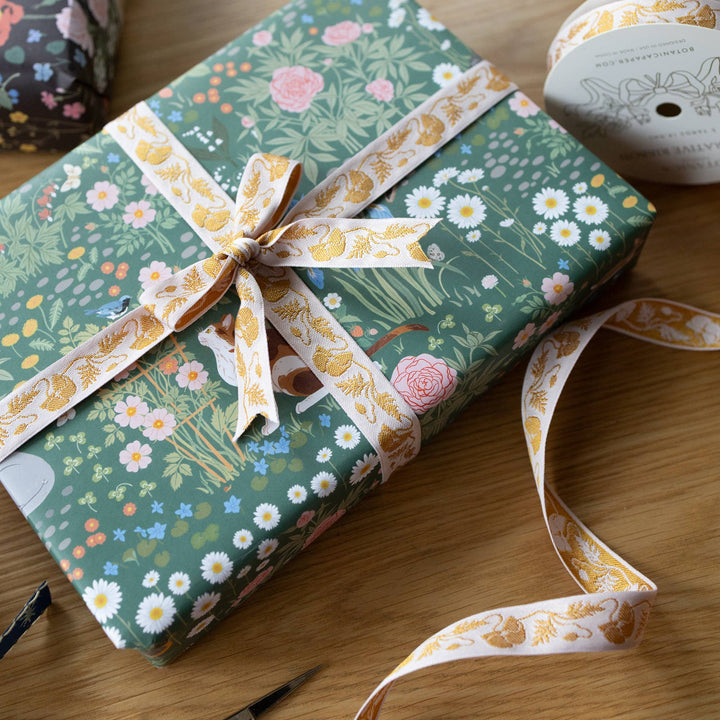 Gold Poppy Embroidered Ribbon