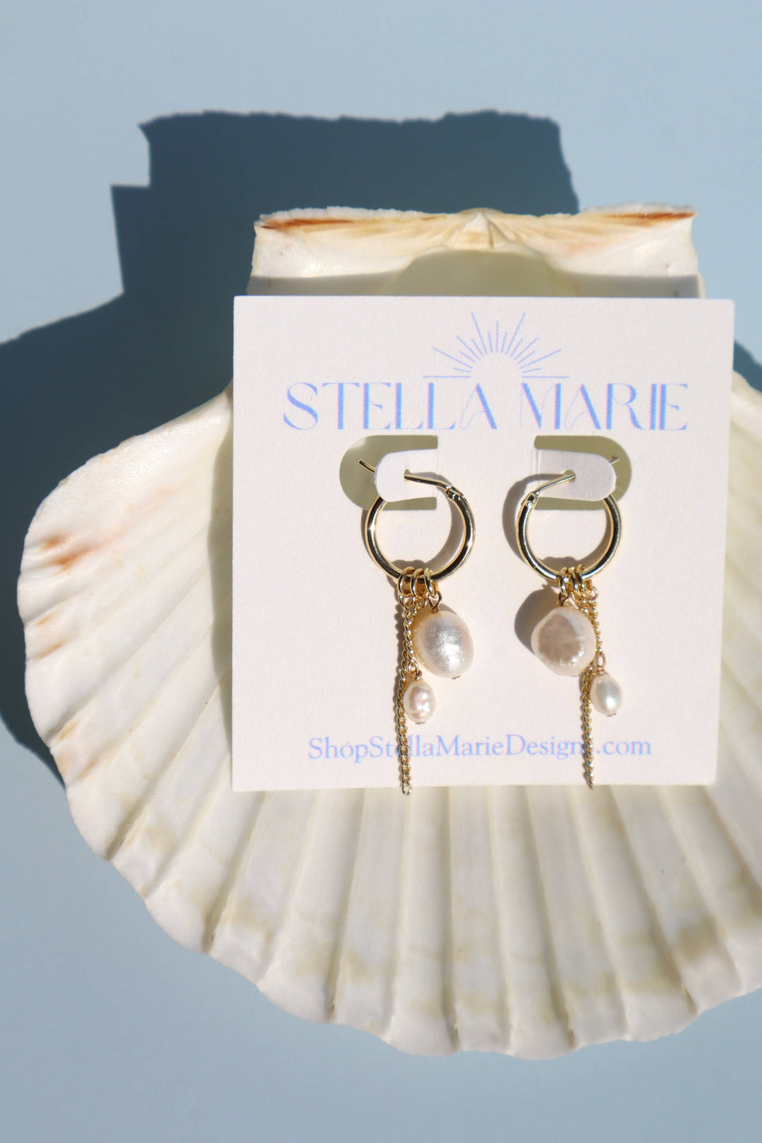Pearl Chain Hoop Earrings