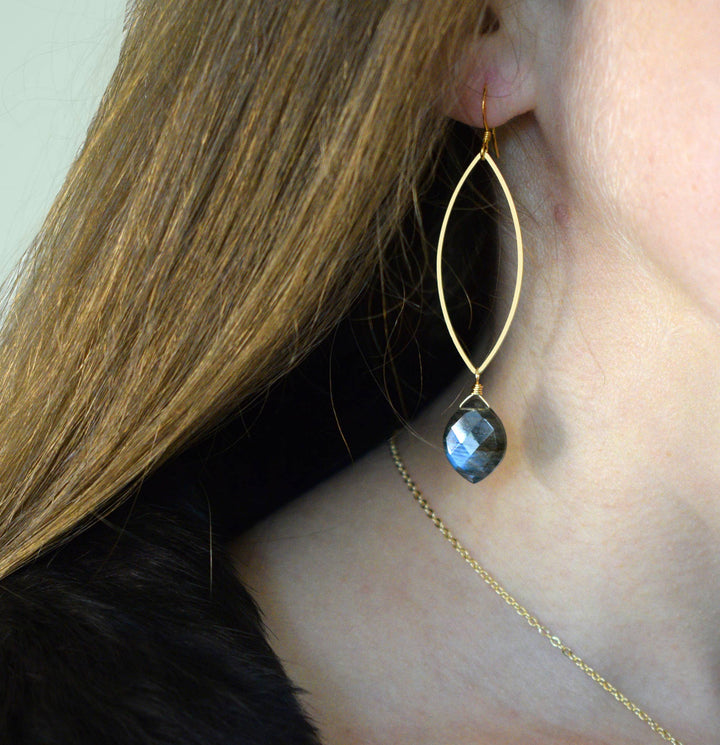 Korra Large Labradorite Gold Marquise Dangle Earrings