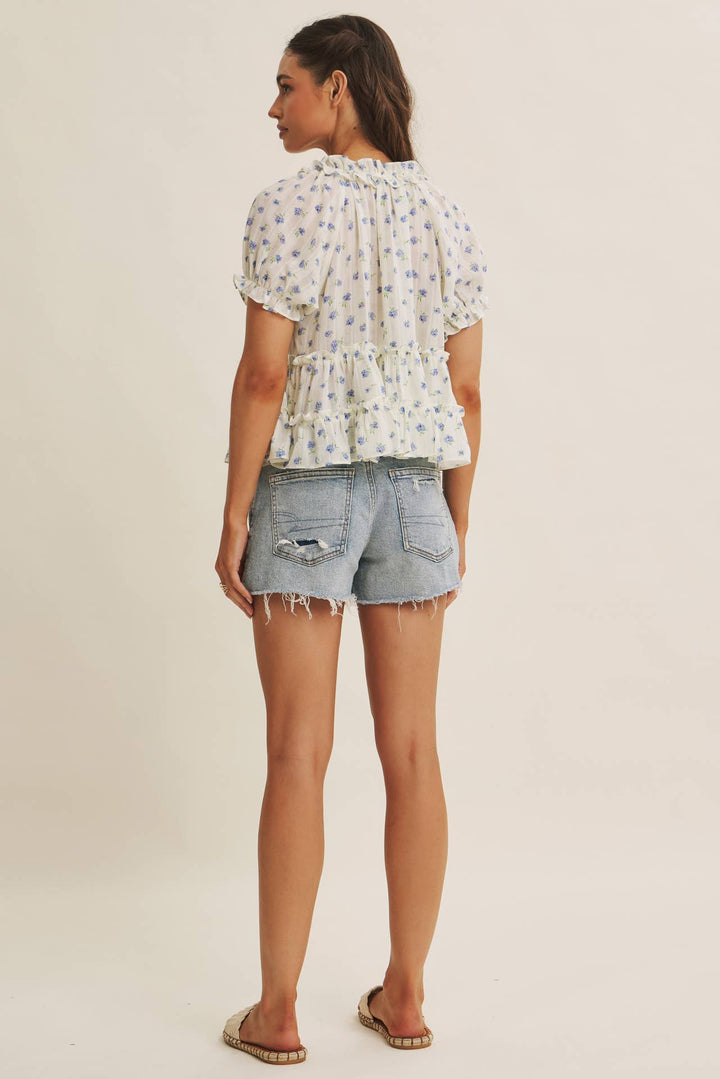 Textured Floral Ruffle Blouse