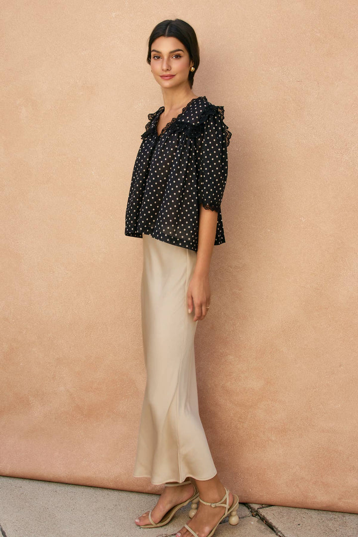 Polka Dot Shirred Blouse