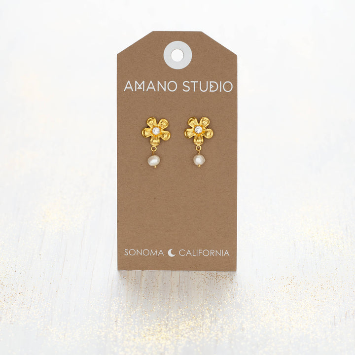Flower and Pearl  Stud Earrings