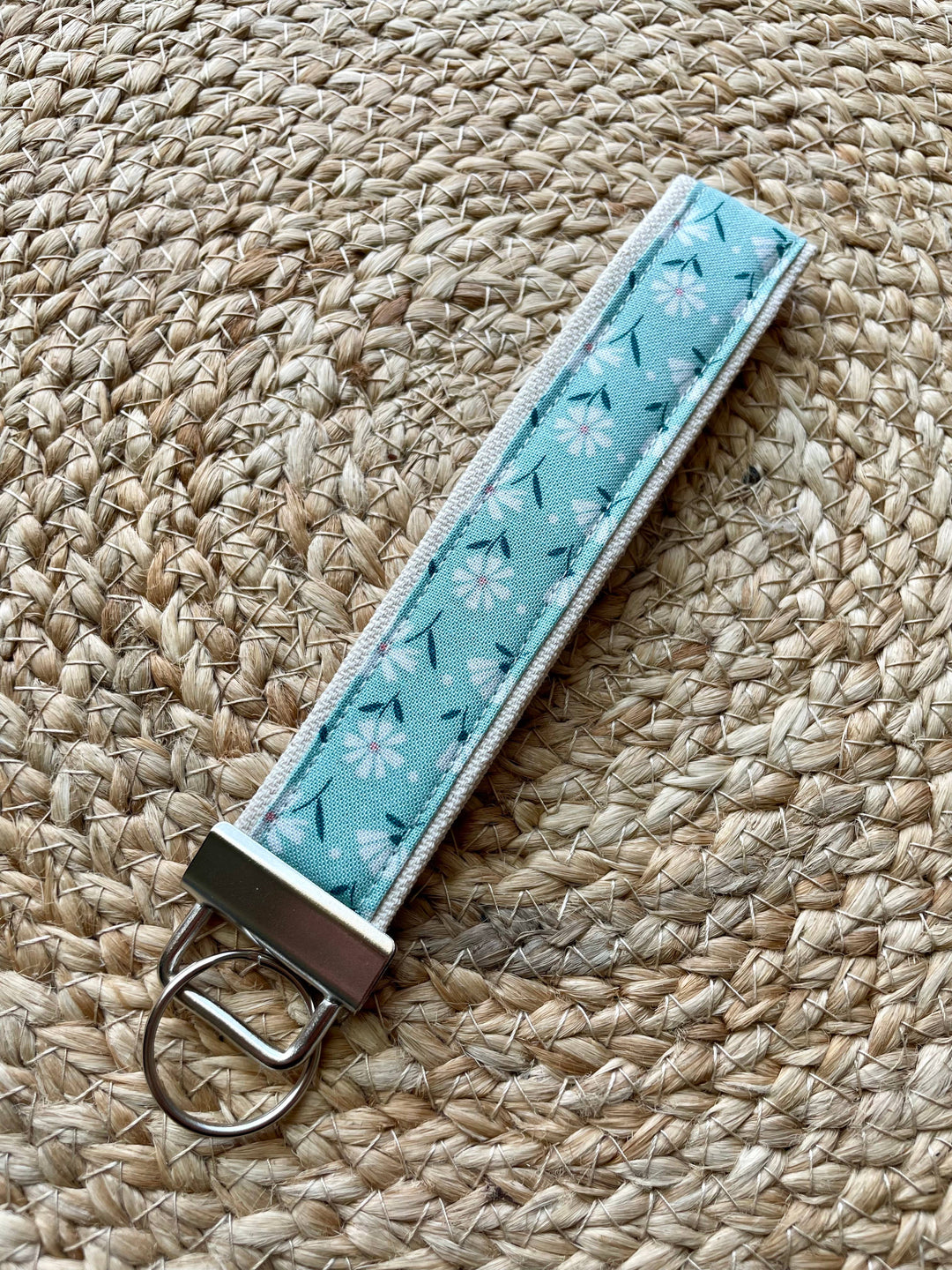 White Floral Keychain Wristlet