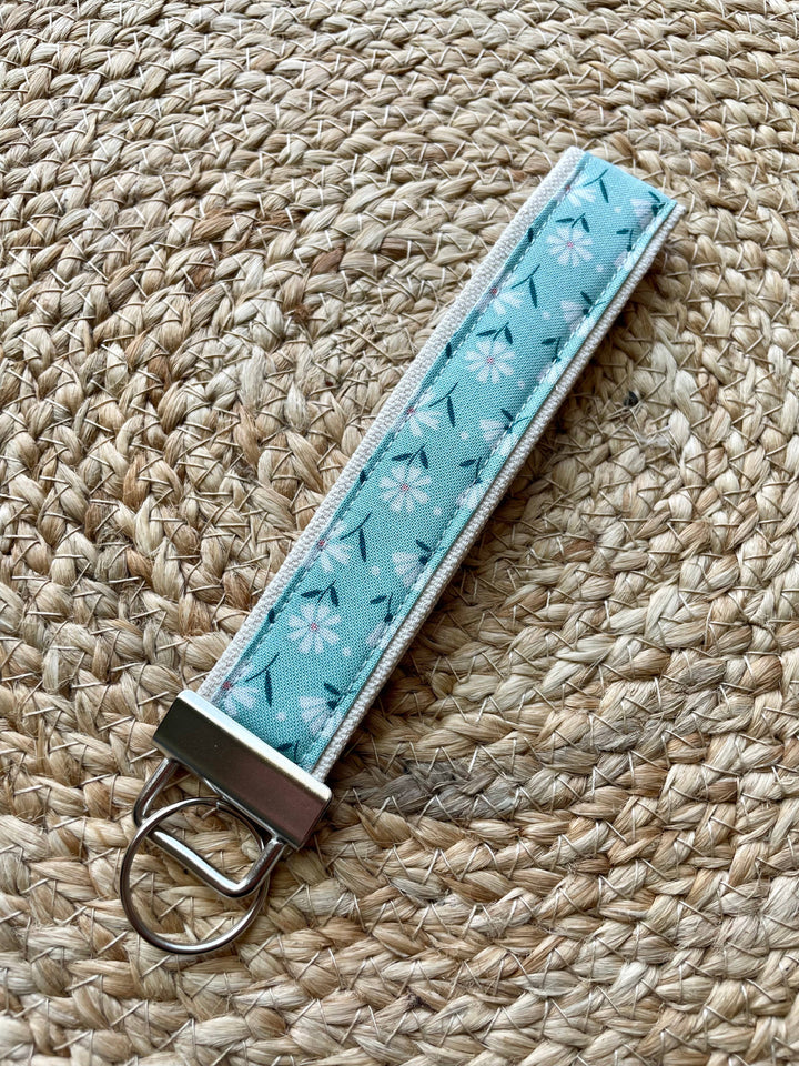 White Floral Keychain Wristlet