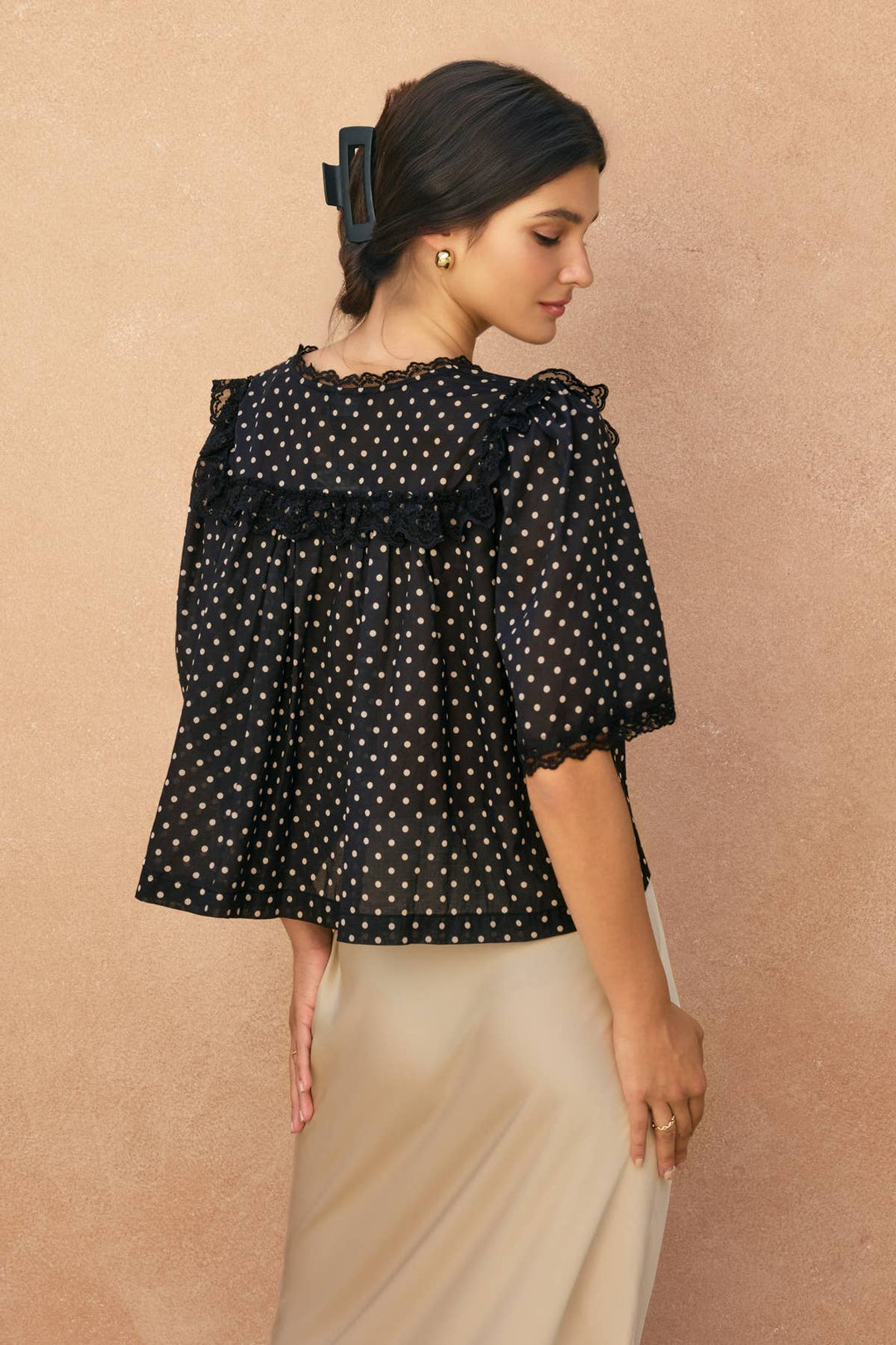 Polka Dot Shirred Blouse