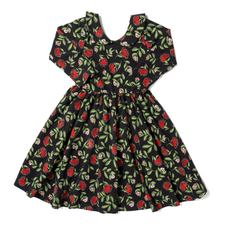 Long Sleeve Peter Pan Dress in Crimson Glow