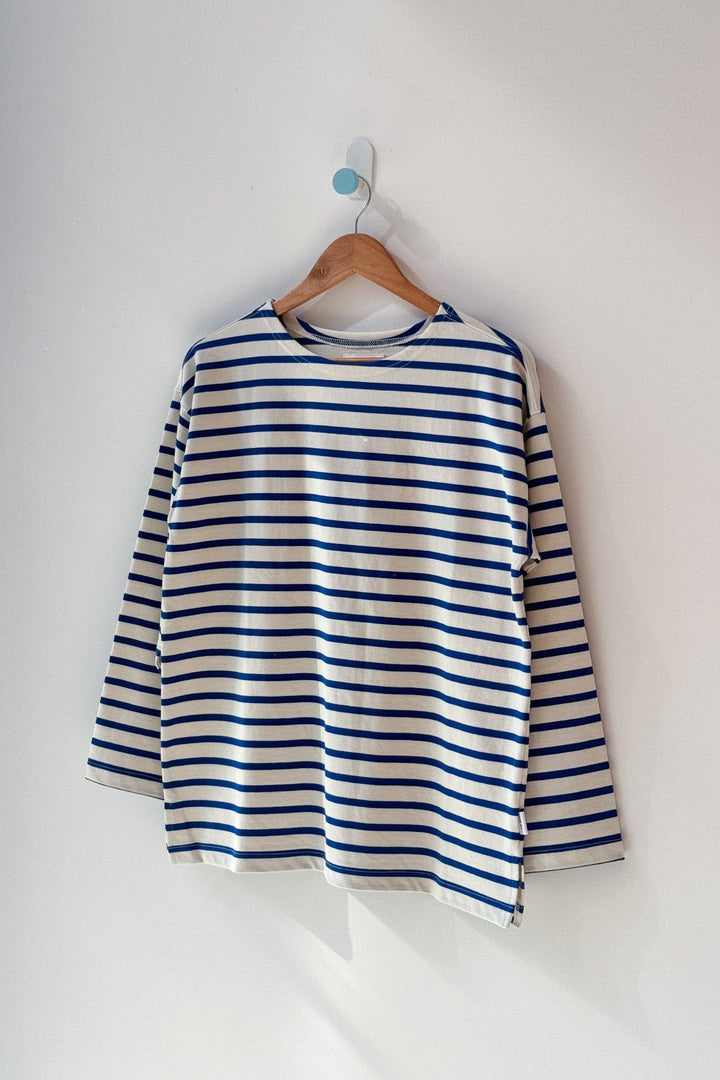 Marseille Top, Blue Stripe On Cream