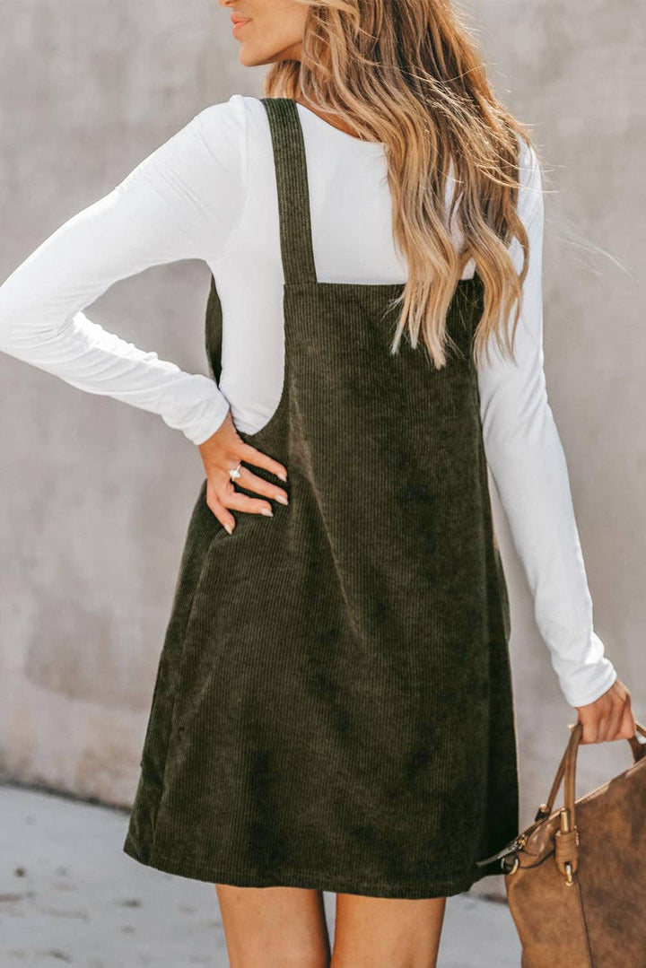 Corduroy Overall Dress in Green