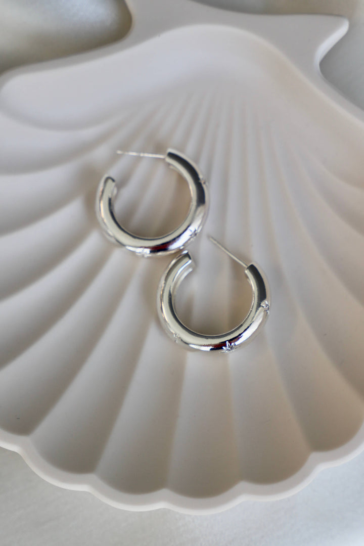 Meredith CZ Star Thick Hoops in SIlver