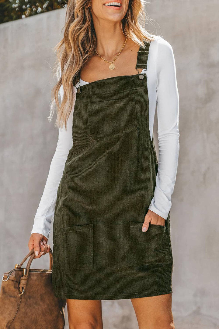 Corduroy Overall Dress in Green
