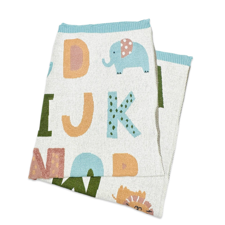Alphabet Blue Knit Baby Blanket