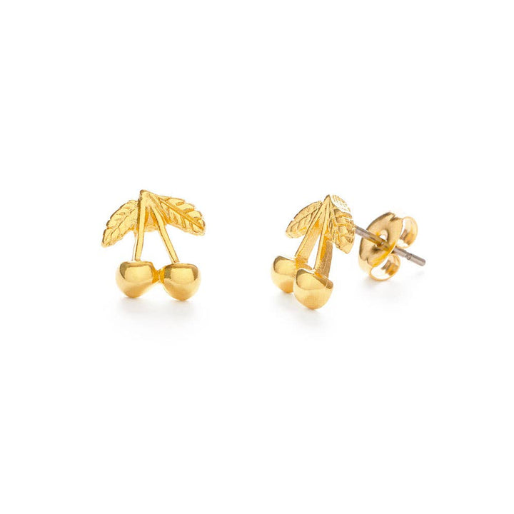 Gold Cherry Stud Earrings