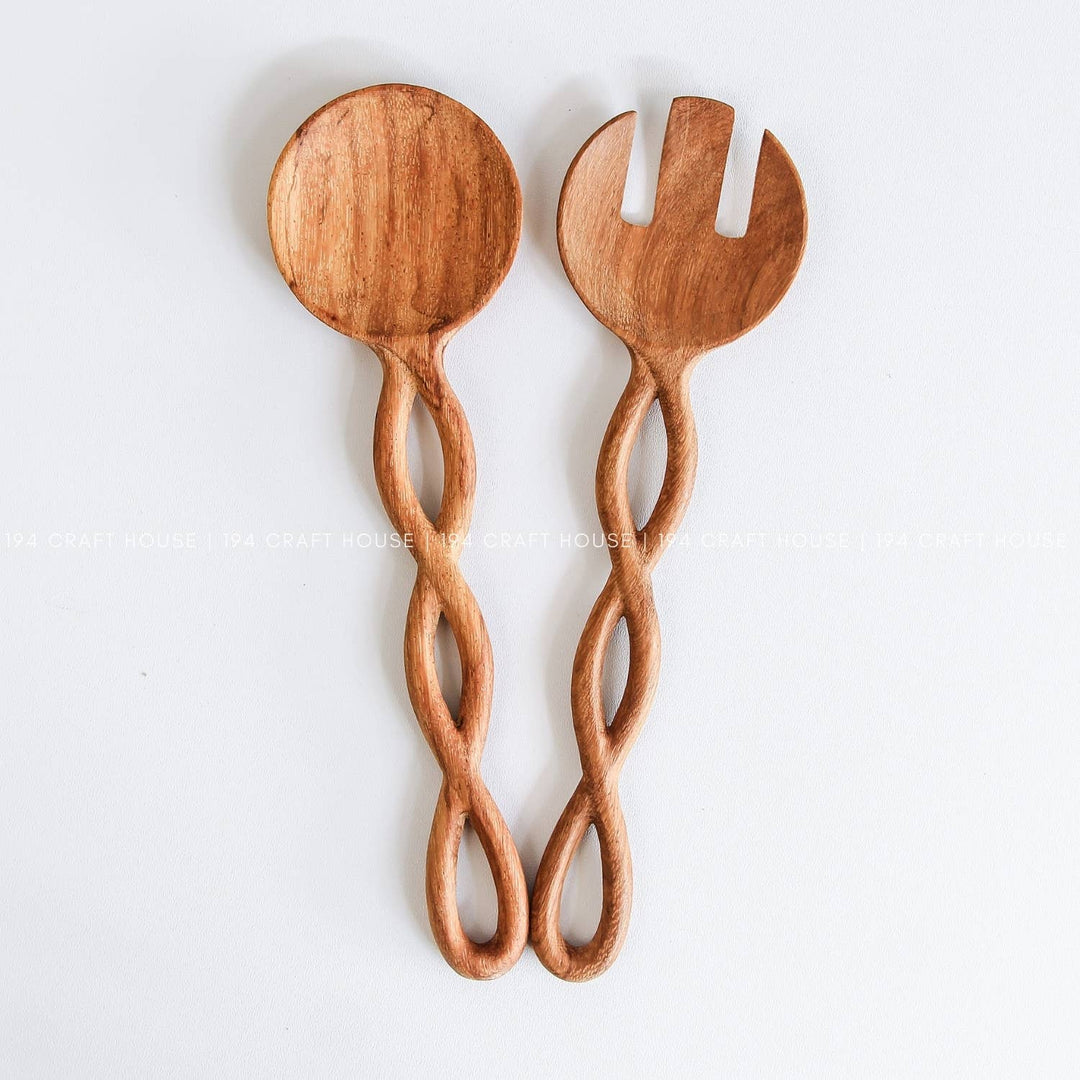 9" Twisted Handle Wooden Salad Server