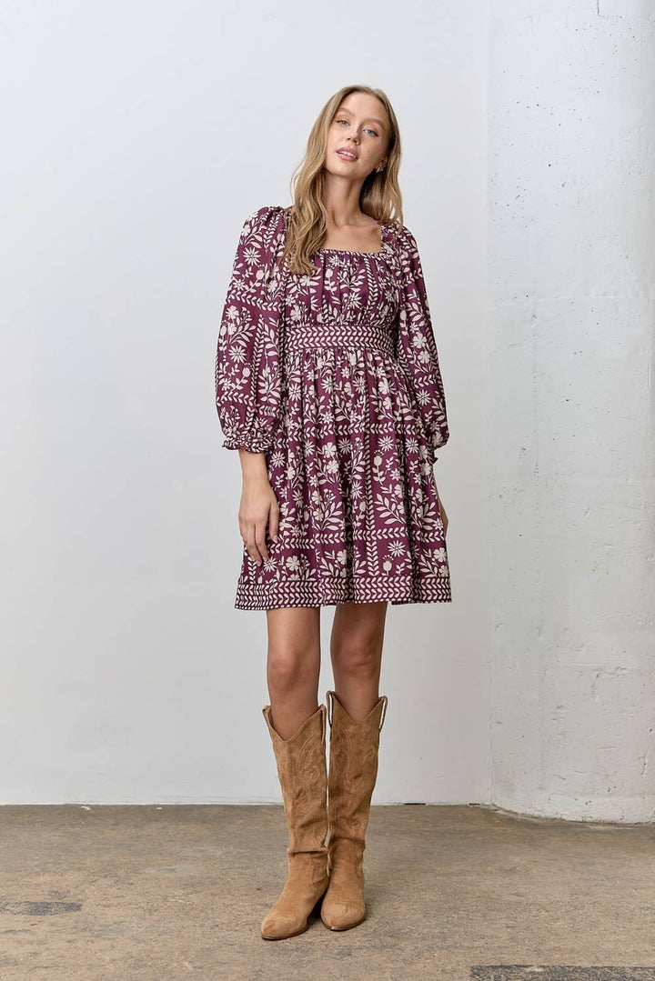 Floral Square Neck Mini Dress