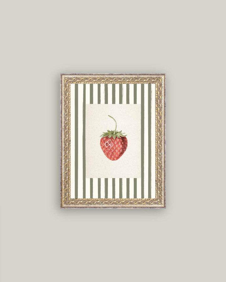 Strawberries on Stripes Framed Antique Art