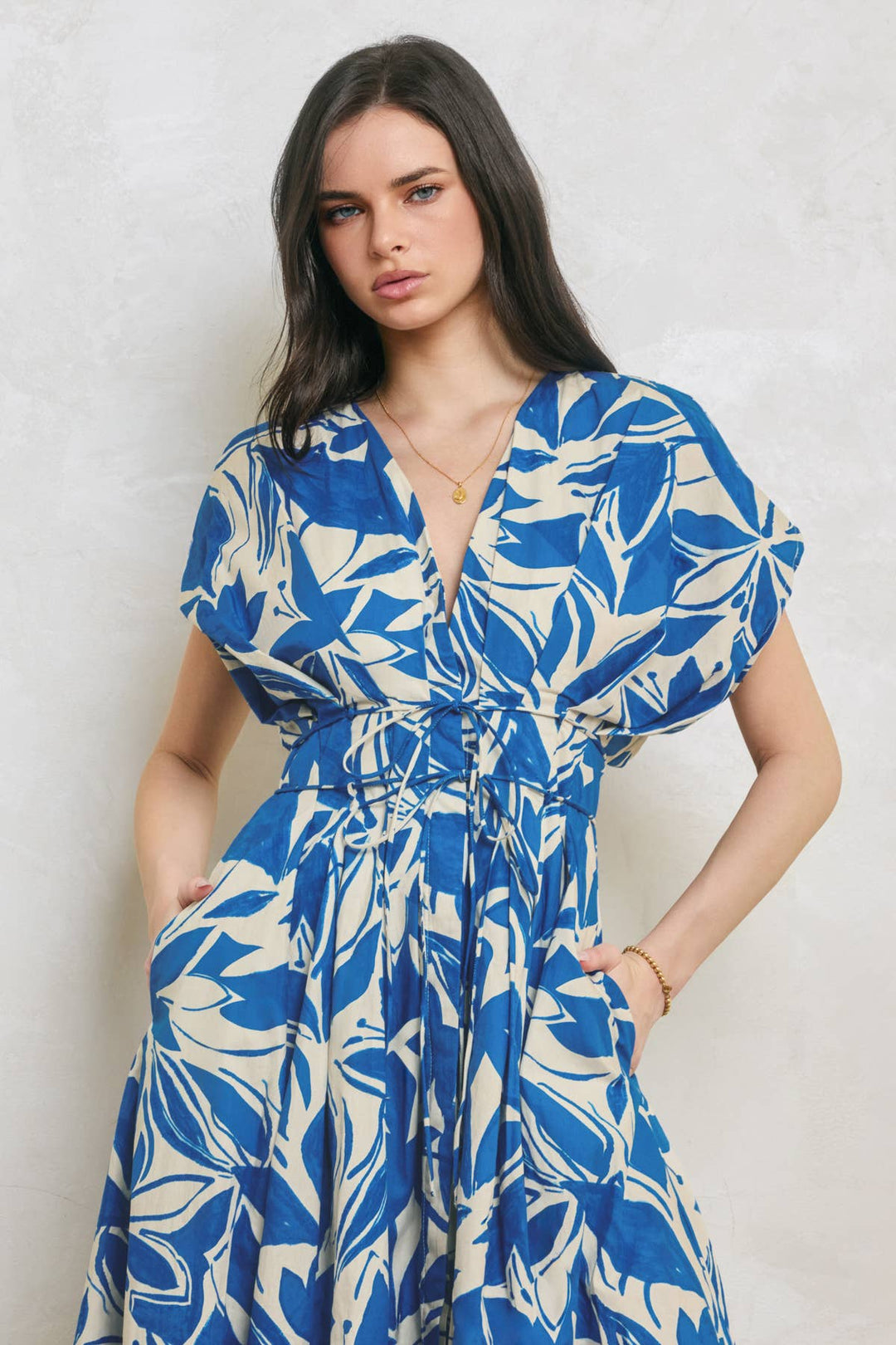 Mykonos Pleated Cinch Waist Midi Dress
