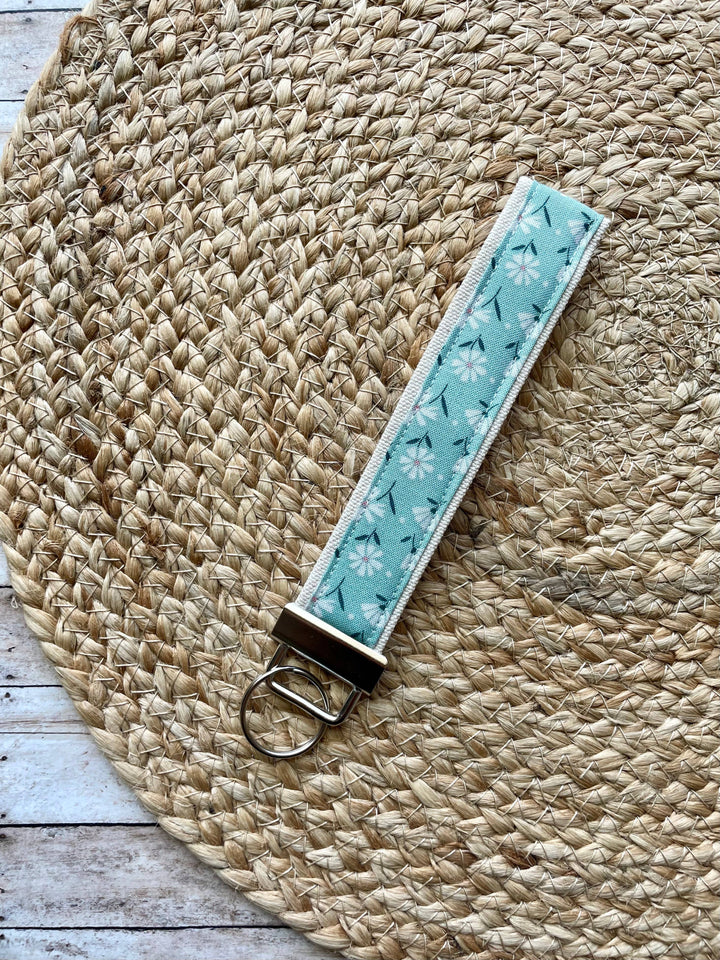 White Floral Keychain Wristlet