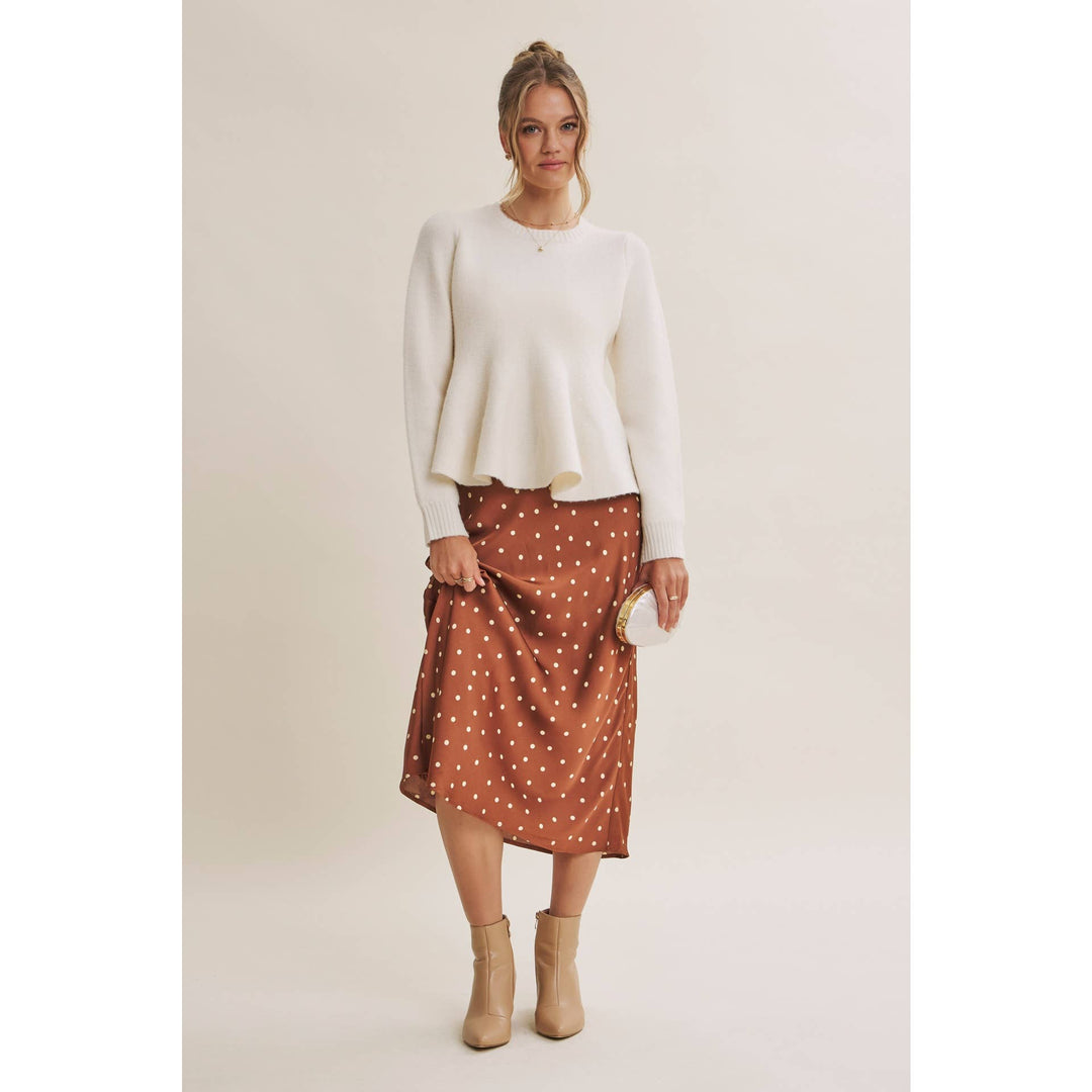 Satin Polka Dot Midi Skirt