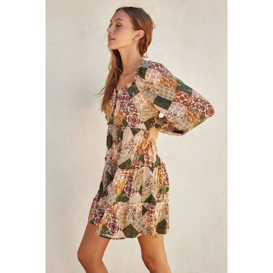 Paisley Diamond Tiered Mini Dress