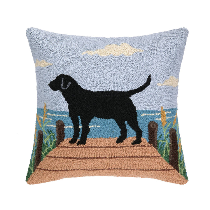 Lab On Dock, 100% Wool Hook Pillow
