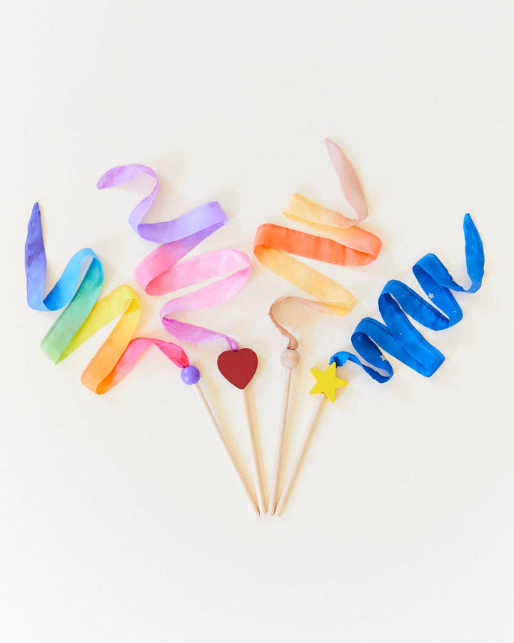 Mini Rainbow Streamers - Silk & Wood Birthday Wand