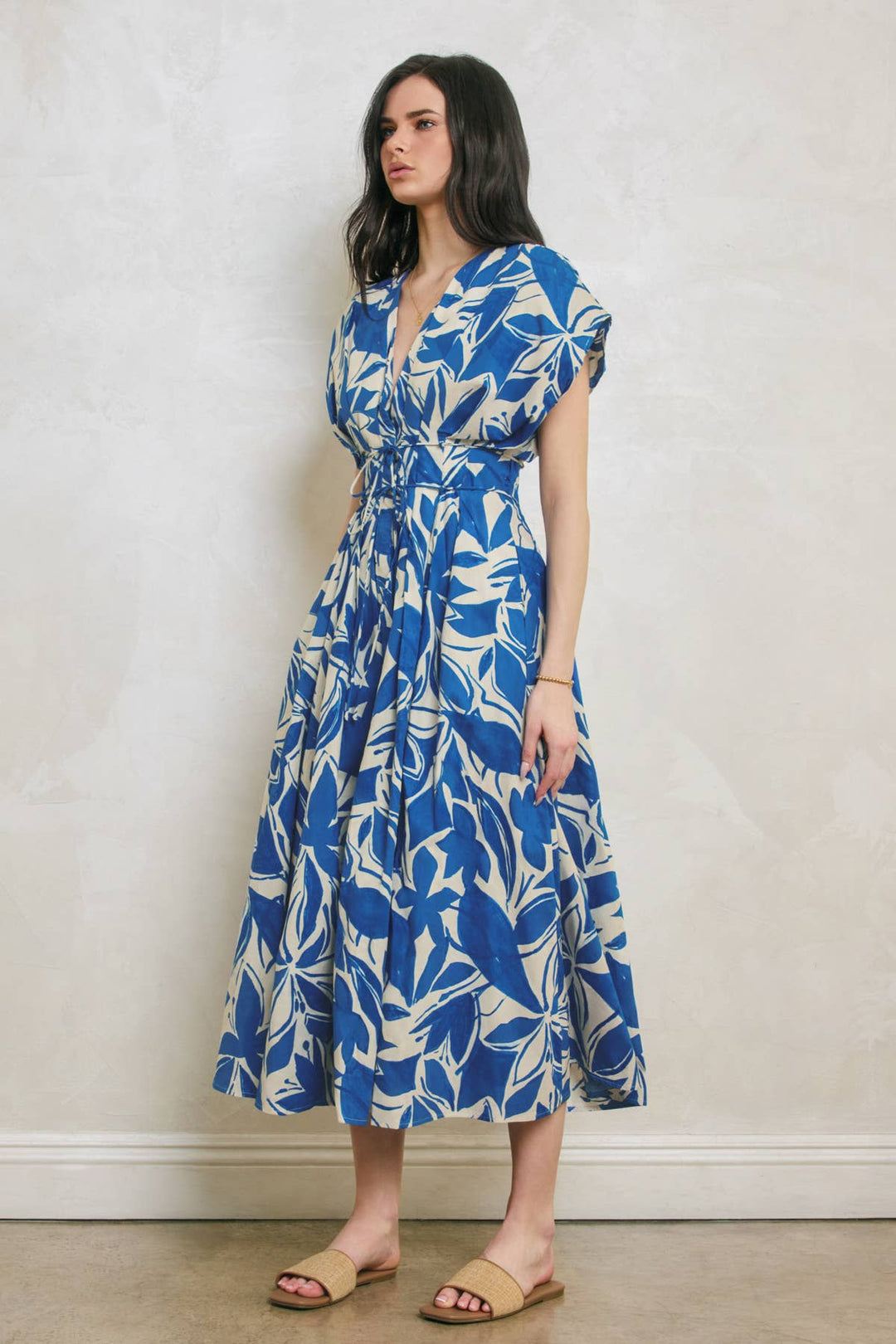 Mykonos Pleated Cinch Waist Midi Dress