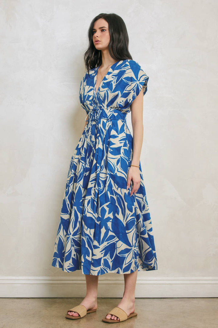 Mykonos Pleated Cinch Waist Midi Dress