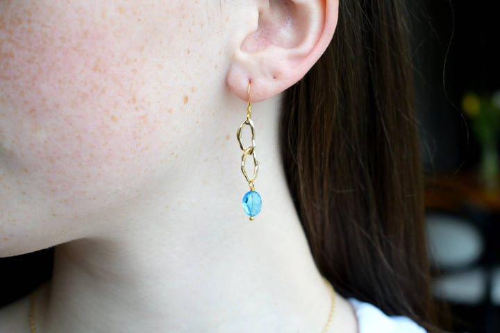 Blue Quartz Molten Chain Link Earrings