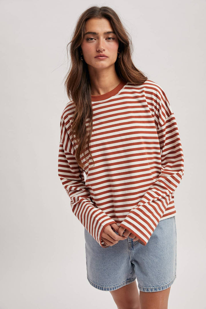 Striped Long Sleeve Knit Top
