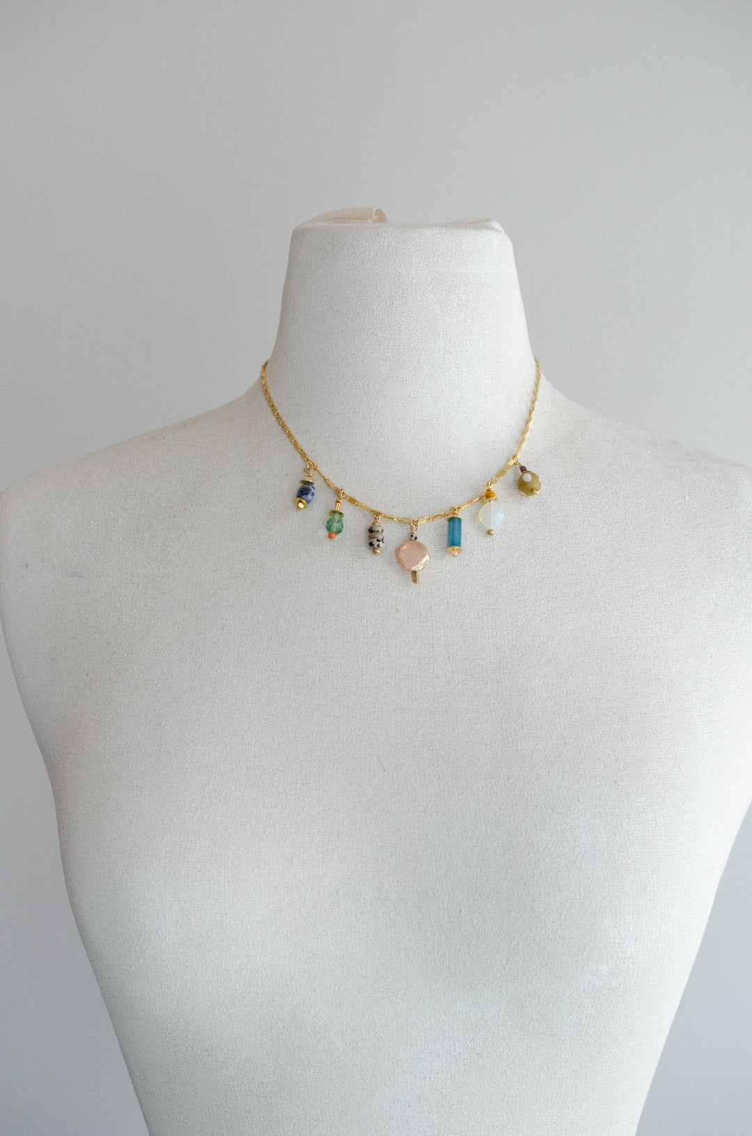 Colorful Beaded Charm Necklace: Bright