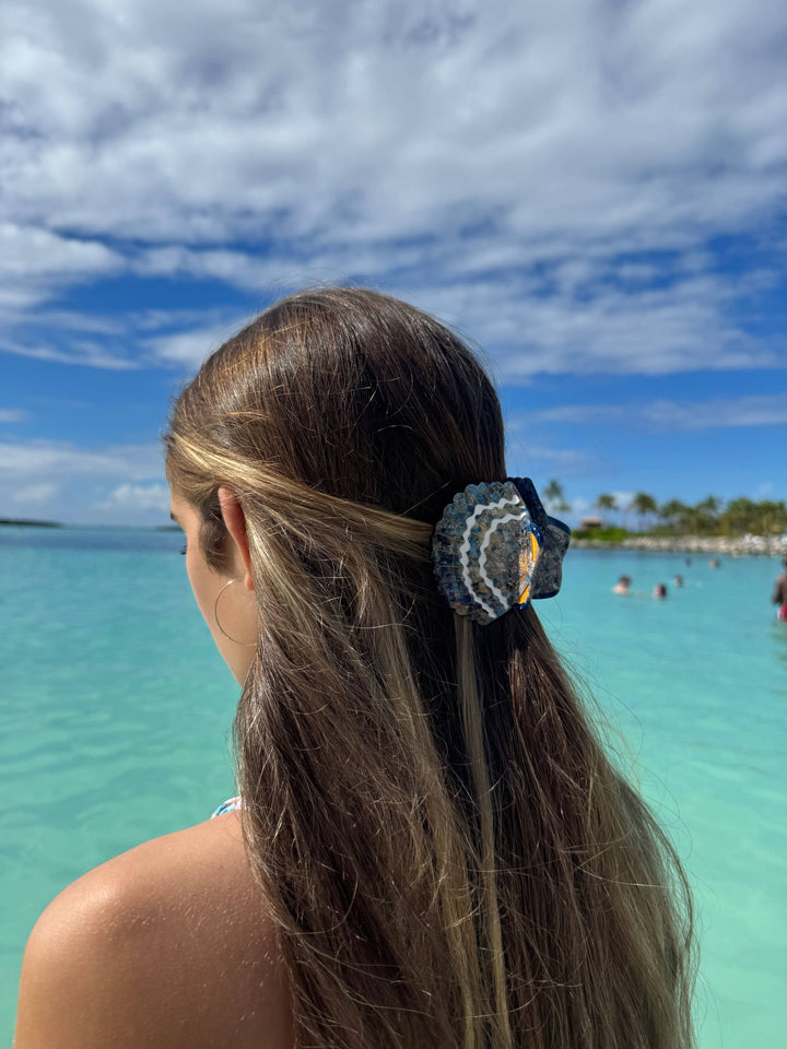 Seashell Claw Clip in Blue Mosaic