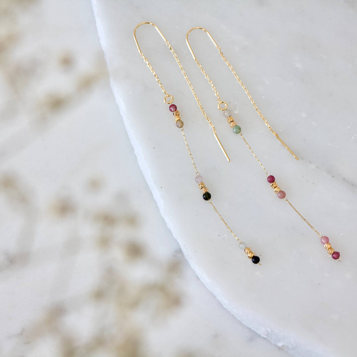 Tourmaline Beaded Threader Earrings 