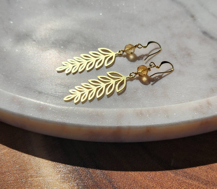 Citrine Gold Leaf Branch Earrings