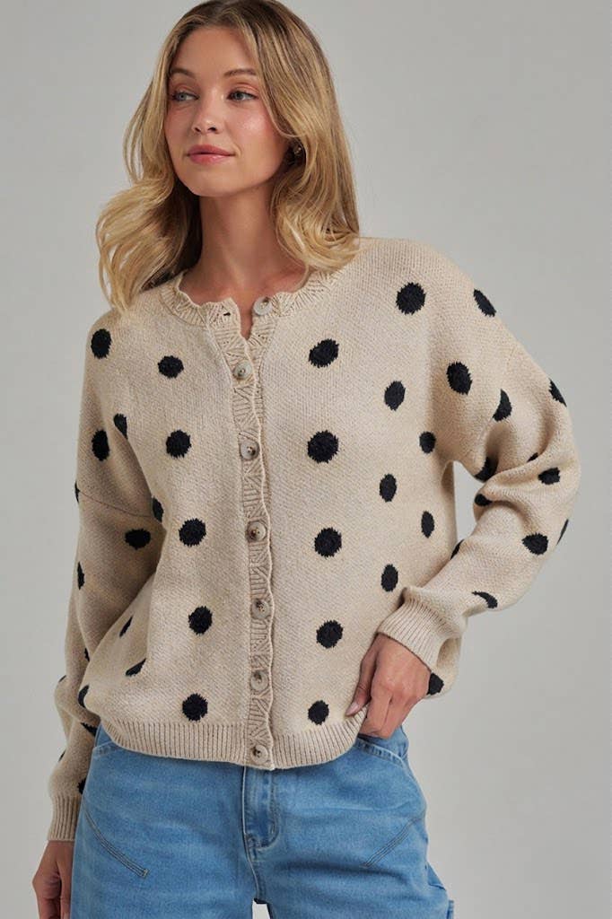 Polka Dot Cardigan in Olive &amp; Cream