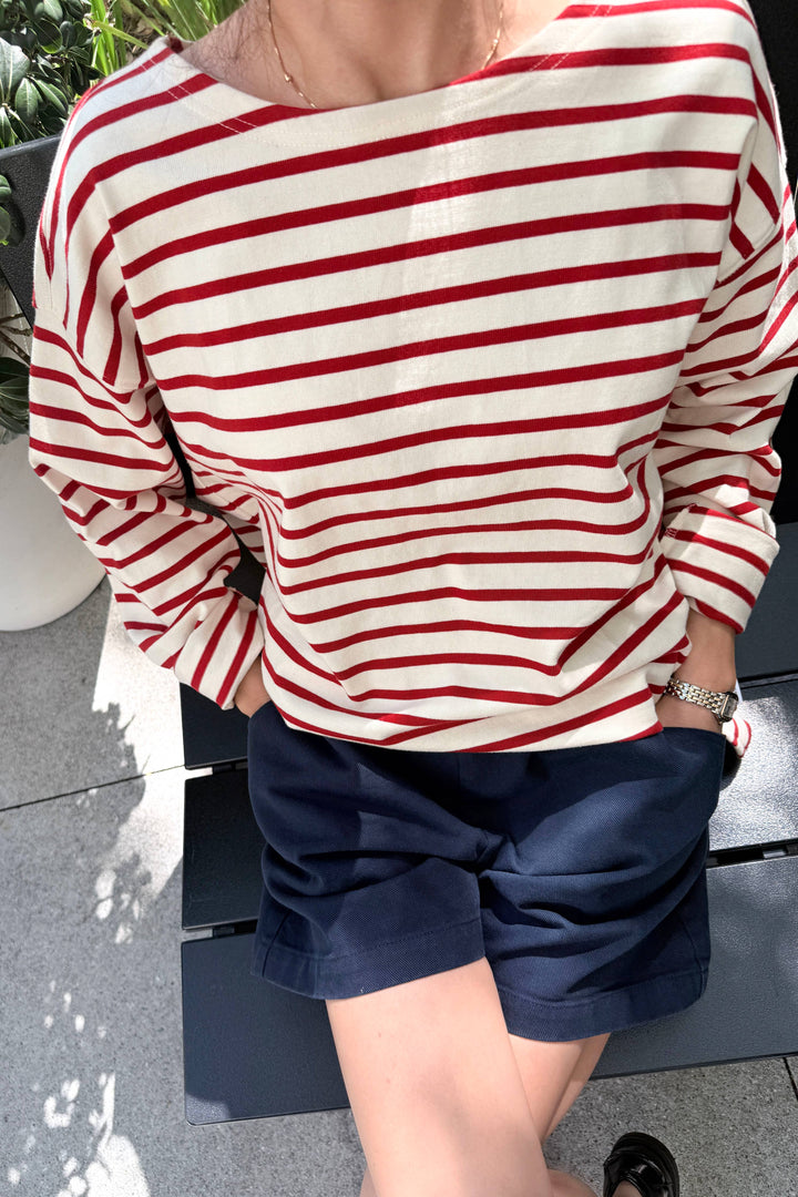Marseille Top, Red Stripe On Cream