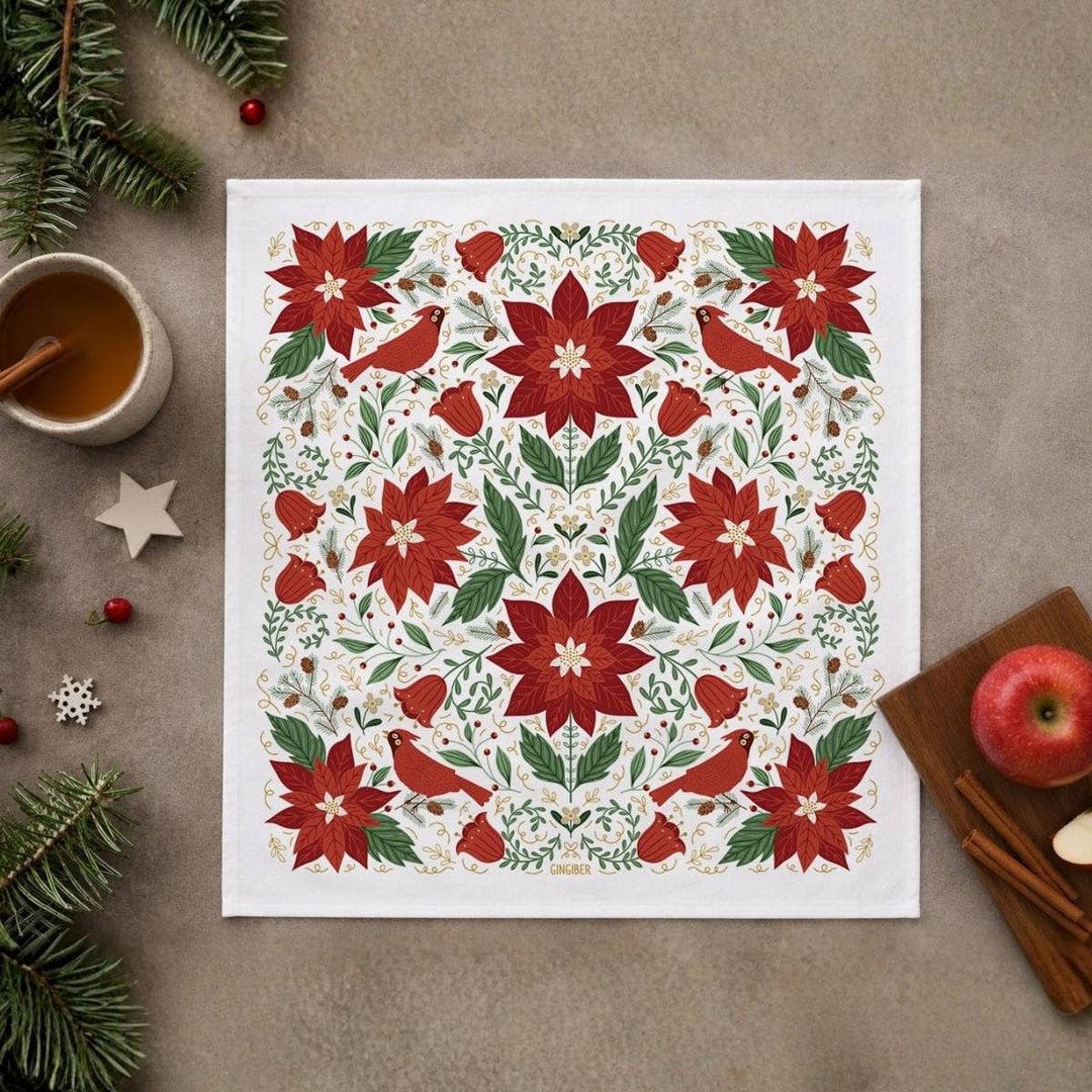 Christmas Poinsettia Tea Towel