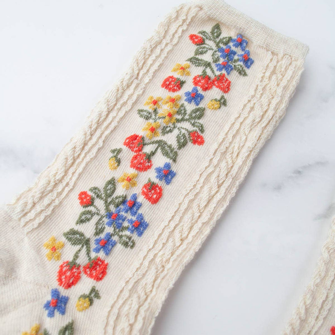 Vintage Strawberry Socks in Oatmeal