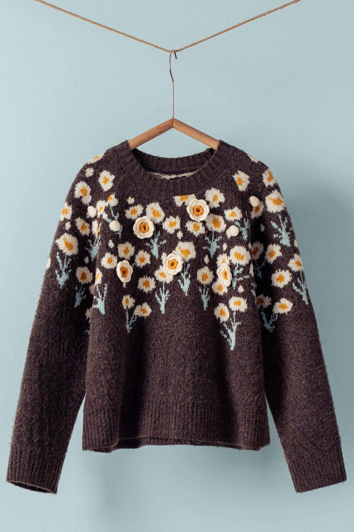 Daisy Embossed Floral Knit Sweater