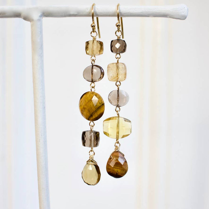 3" Mismatched Earrings in Burnt Caramel & Gold