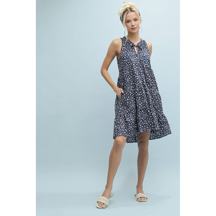 Navy Floral Tiered Mini Dress