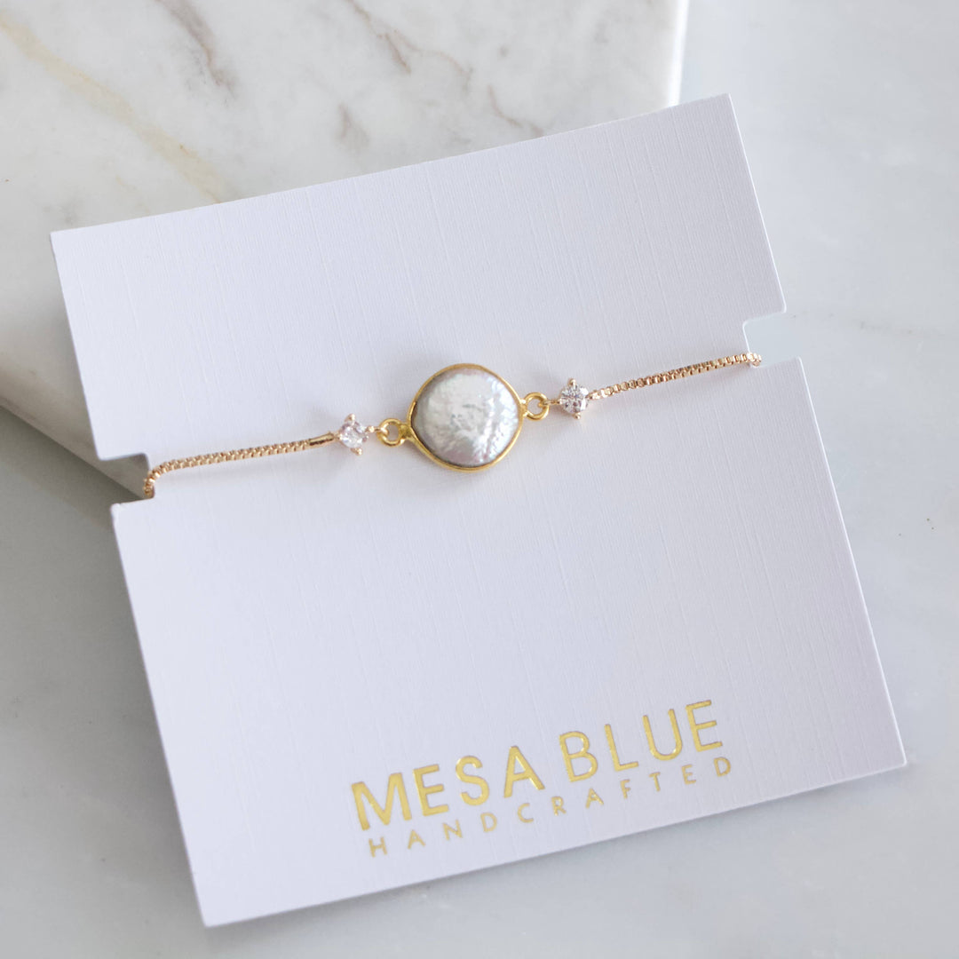 Pearl Coin CZ Adjustable Bracelet