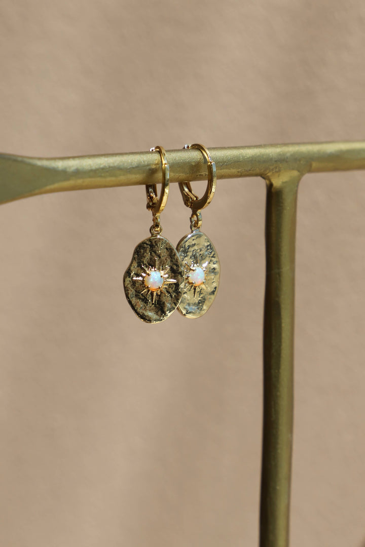 Frances Opal Huggies in Gold