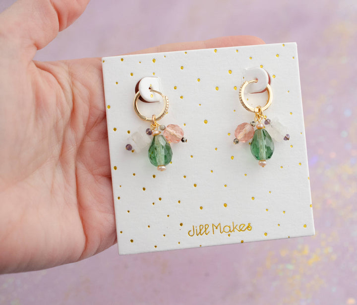 Isla Green &amp; Pink Moonstone Charm Hoops