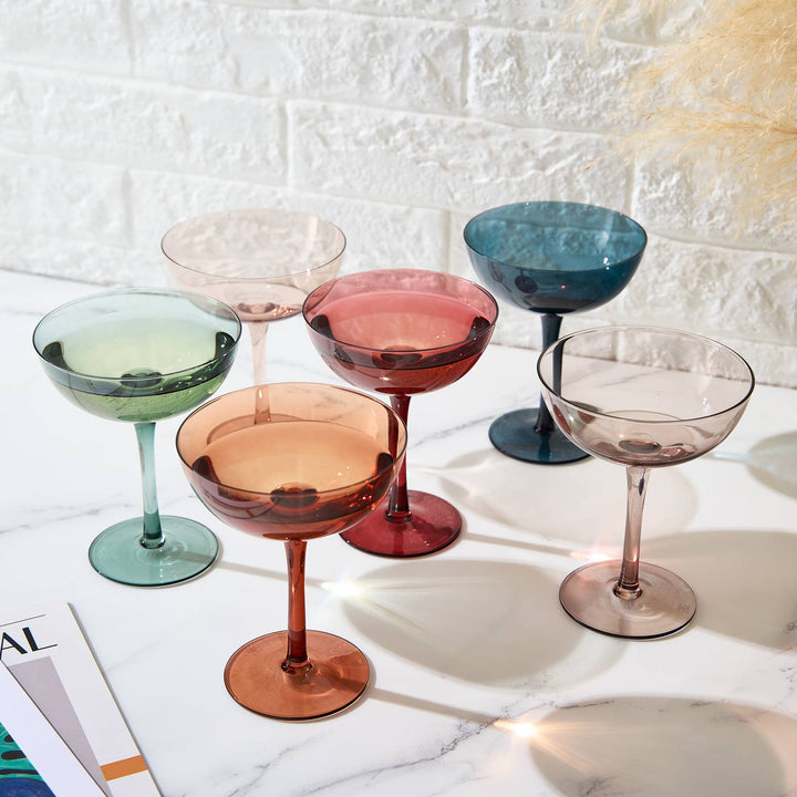Pastel Colored Coupe Cocktail Glass, 6 Colors