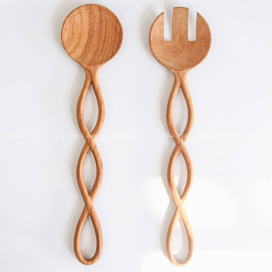 12" Twisted Handle Wooden Salad Servers