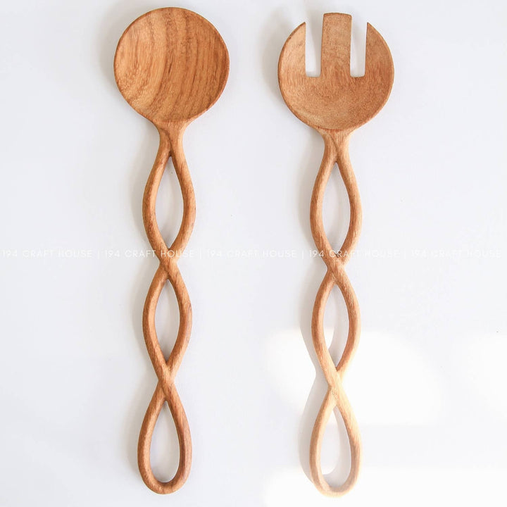 12" Twisted Handle Wooden Salad Servers