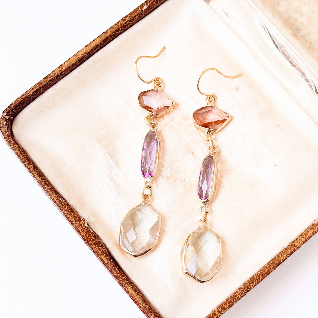 Colorful Faceted Glass Dangle Earrings