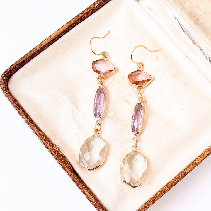 Colorful Faceted Glass Dangle Earrings
