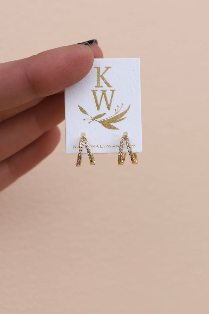 Double CZ Huggie Hoops in Gold