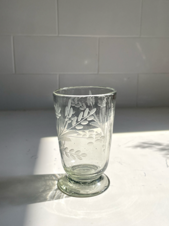 Hand-Etched Blown Footed  Glass